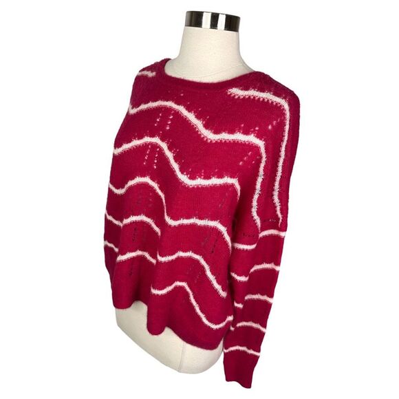 Autumn Cashmere Wave Striped Pointelle Stitch Cashmere & Silk Sweater - Large - Picture 3 of 6